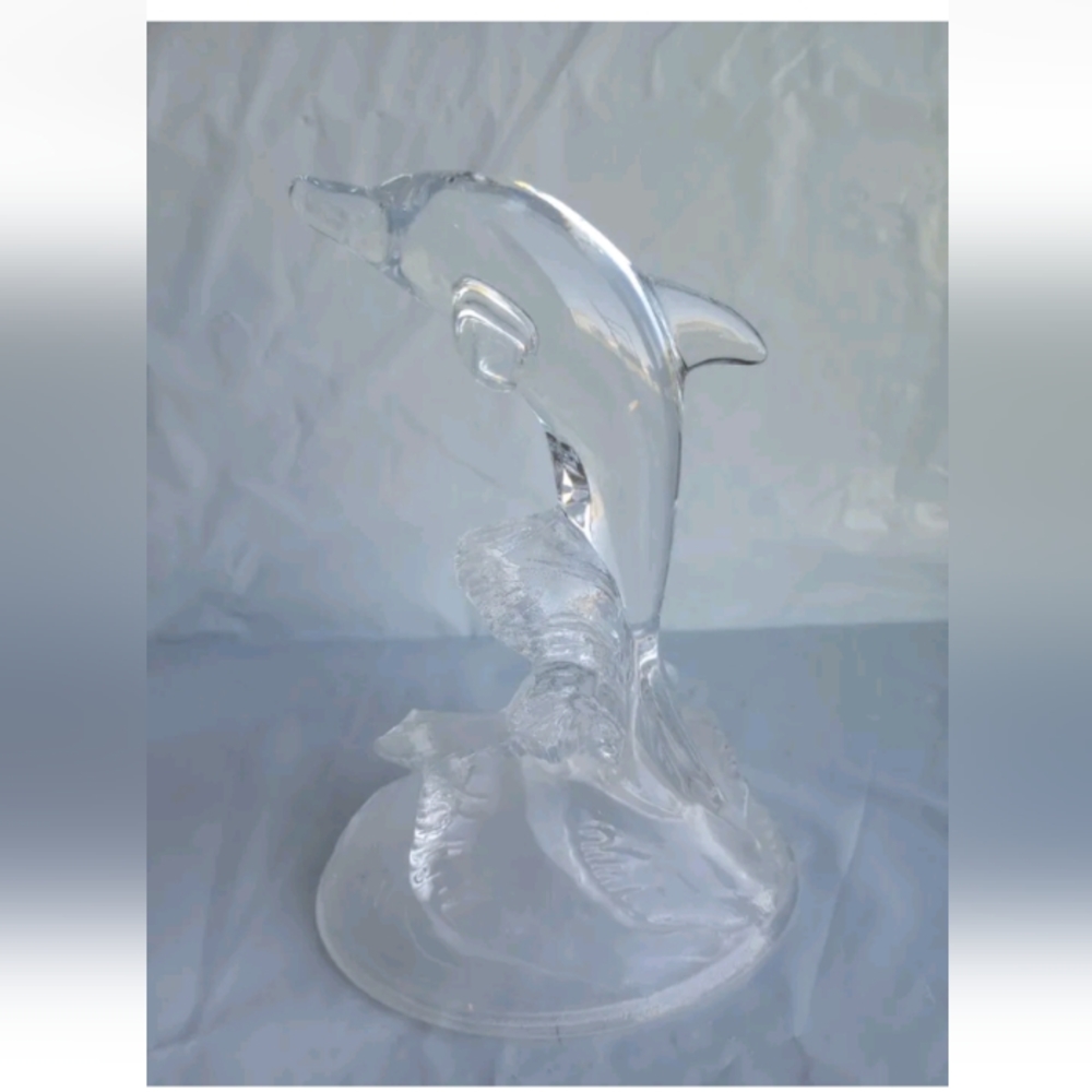 Lead Crystal Dolphin In The Waves Figurine 6" Cristal D’Arques France